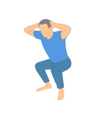 Adam çömeliyor - beyaz arkaplanda vektör çizimi