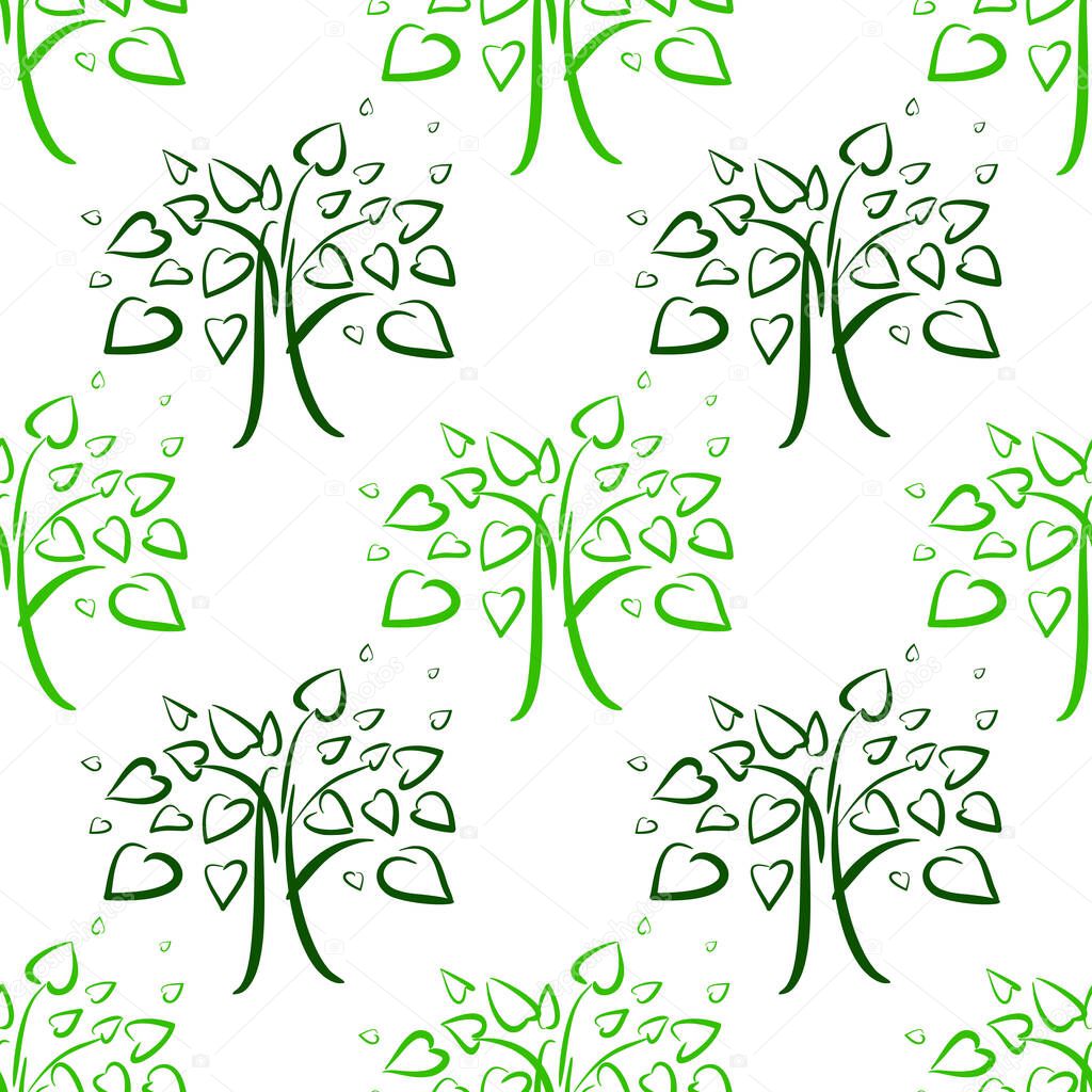 tree with hearts seamless green background