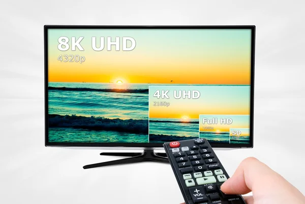 TV ultra HD. 8K 4320p television resolution technology — Stock Photo, Image