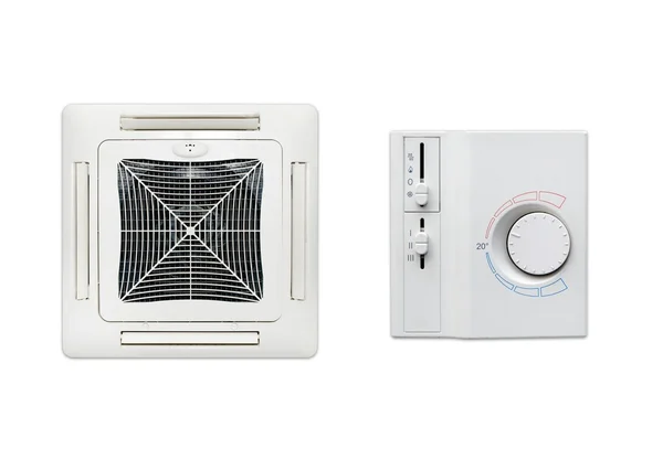 Ceiling air conditioner and thermostat set isolated on white bac — Stock Photo, Image