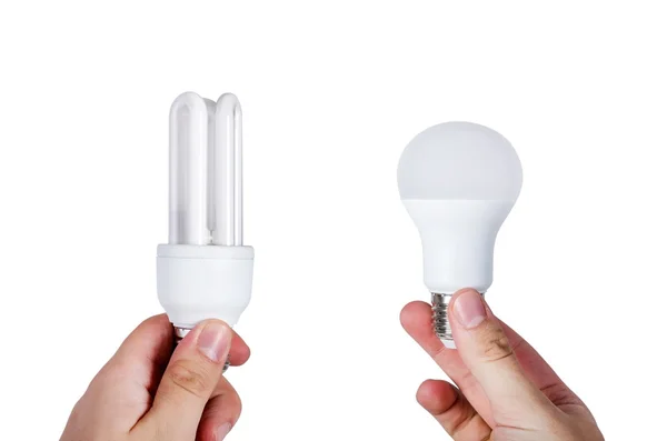 Compare two different types of bulbs. Energy saving concept — Stock Photo, Image