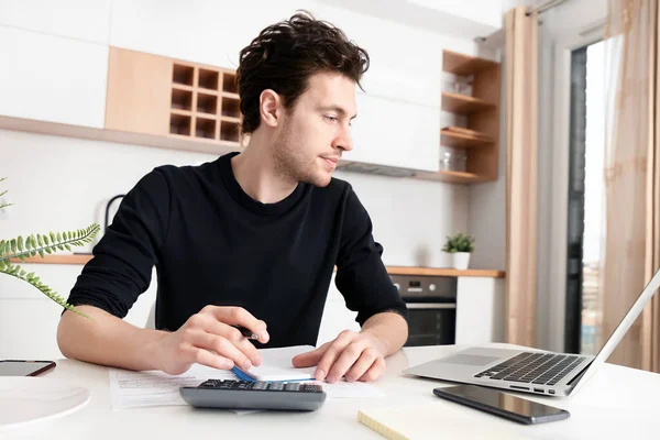 Young Man Working Home Home Office Remotely Working Concept — Stock Photo, Image