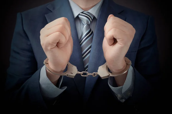 Businessman Arrested Corruption Man Suit Handcuffs His Hands — Stock Photo, Image