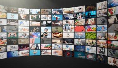 Televizyon yayını, televizyon yayını. Çokluortam duvar kavramı.