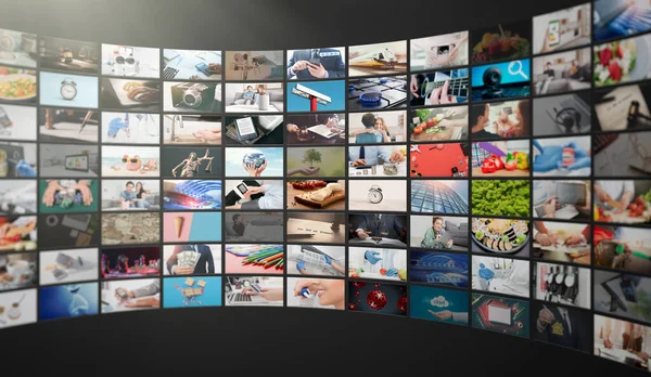 Televisie Streaming Uitzending Multimedia Wandconcept — Stockfoto