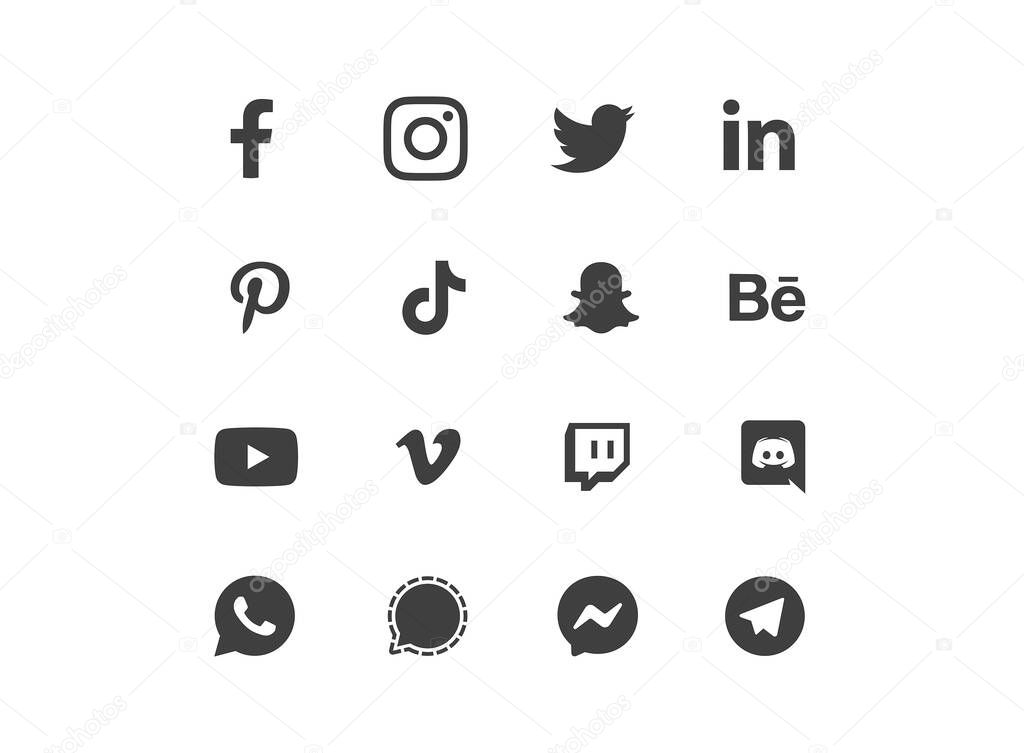 Wroclaw, Poland - FEB 01, 2021: Social media, apps, services icons collection set printed on paper