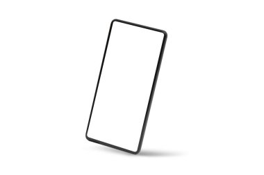 Aygıt modeli, mobil beyaz üzerinde izole. Boş ekranlı modern akıllı telefon