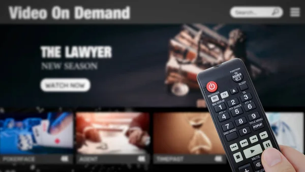 Video Demand Streaming Multimedia Telecomando Mano — Foto Stock