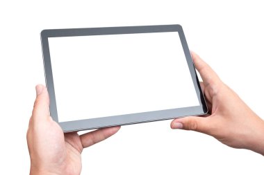 Elle tutulan dijital tablet, uygulama için yer tutucu, boş ekran modeli