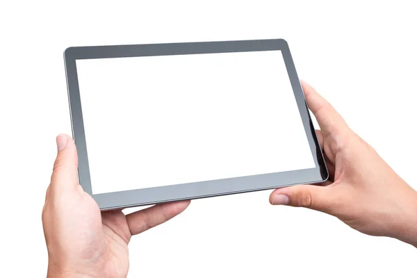 Hand Holding Digital Tablet Placeholder App Blank Screen Mockup — Stock Photo, Image