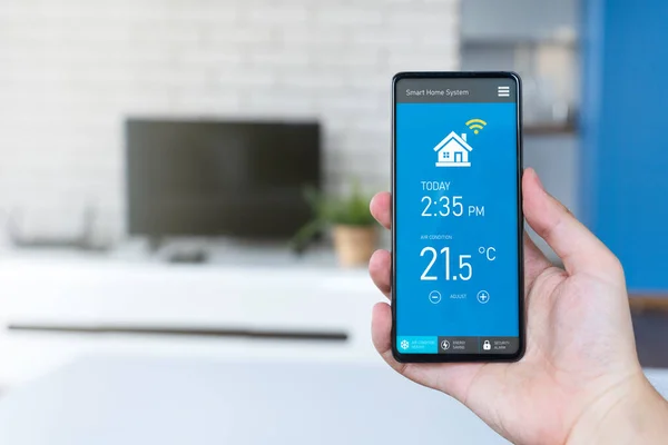 Smart Home System Auf Telefon App Temperatur Energieeffizienz Sicherheitskontrolle — Stockfoto
