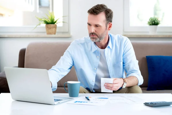 Man Sitting Table Home Budget Finances Concept — Stock Photo, Image