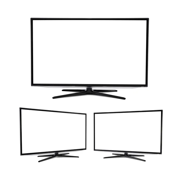 Conjunto de TV de tela plana em branco moderno, isolado em fundo branco — Fotografia de Stock