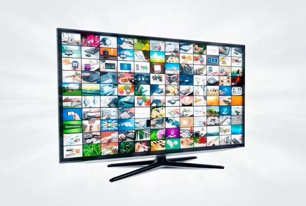 Tela de TV de alta definição widescreen com galeria de vídeo. Televis. — Fotografia de Stock