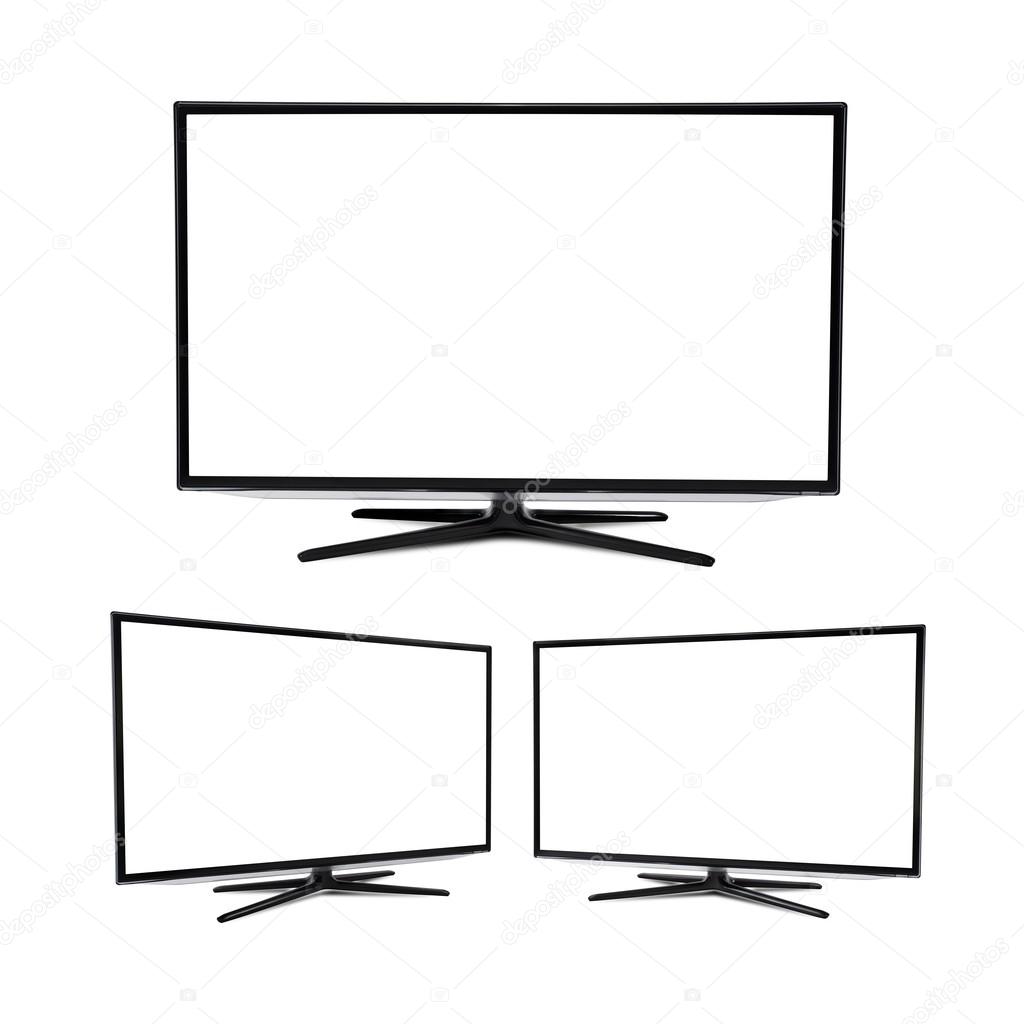 Modern blank flat screen TV set, isolated on white background