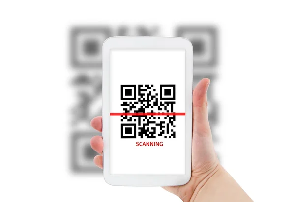 Comprimido de digitalização código QR — Fotografia de Stock