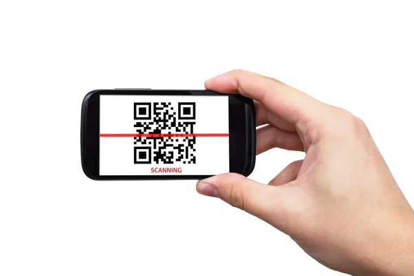 Smartphone skenování qr kódu — Stock fotografie