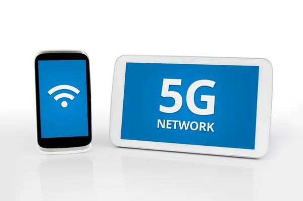 Dispositivi mobili con comunicazione standard di rete 5G — Foto Stock