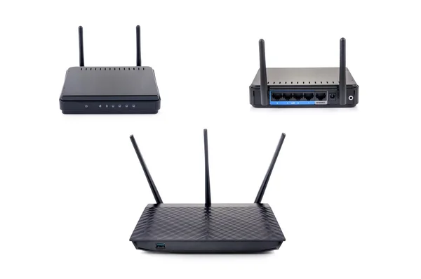 Set router wireless isolato su sfondo bianco — Foto Stock