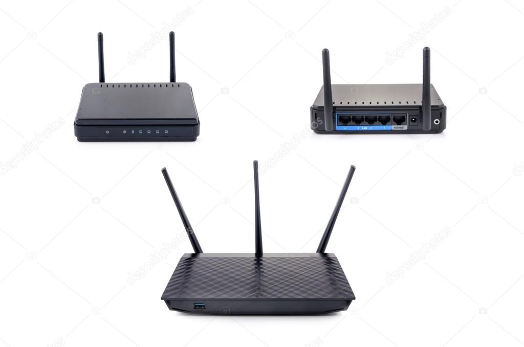 Wireless router set isolated on white background 