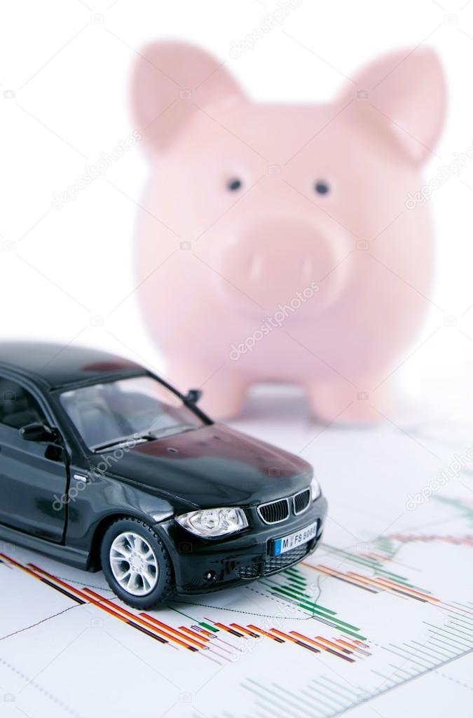 Saving money to buy a car. Driving economic concept