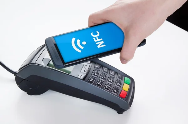 Mobile payment with NFC near field communication technology — Stock Photo, Image