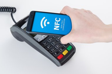 Mobile payment with NFC near field communication technology clipart
