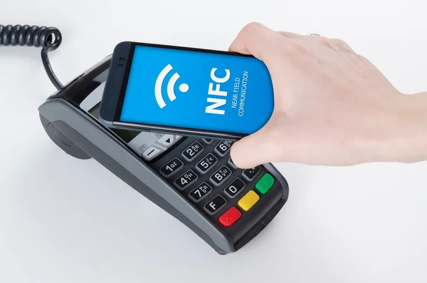 Mobile payment with NFC near field communication technology — Stock Photo, Image