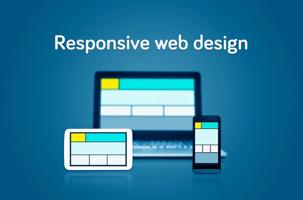 Responsive web design layout on different devices. Set on dark b — Stock Photo, Image