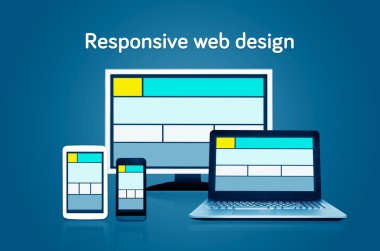 Duyarlı web tasarım düzeni farklı aygıtlarda. Set üzerinde karanlık b
