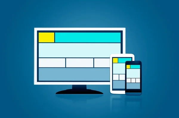 Responsive web design layout on different devices. Set on dark b — Stock Photo, Image