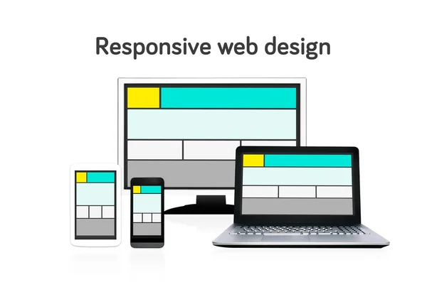 Reagovat web design rozložení na různých zařízeních. Nastavit na bílém — Stock fotografie
