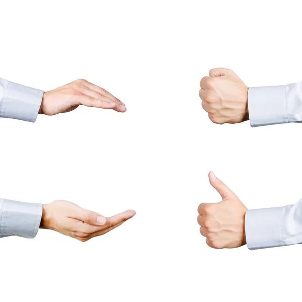 Businessman hands four gestures set. Care, give, fist and thumb — Stock Photo, Image