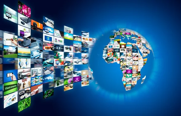 Televisie uitgezonden streaming multimedia. Earth globe laat — Stockfoto