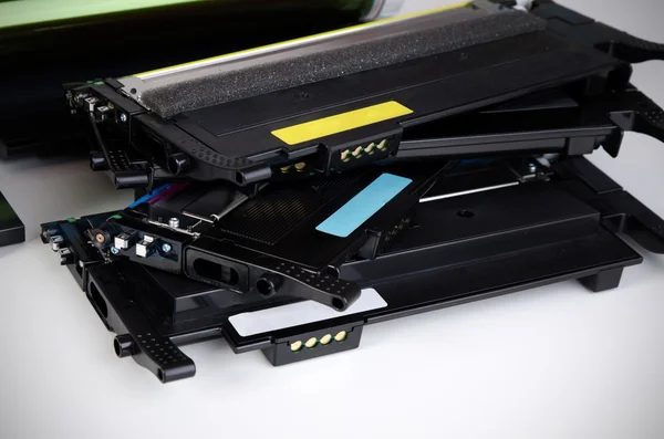 Toner cartridge set for laser printer. Computer supplies. — Stock Photo, Image