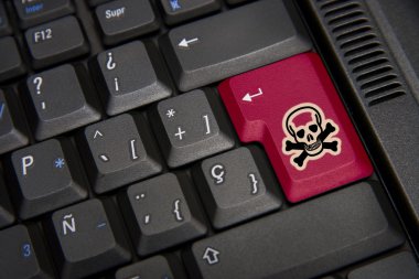 Kafatası ile siyah klavye