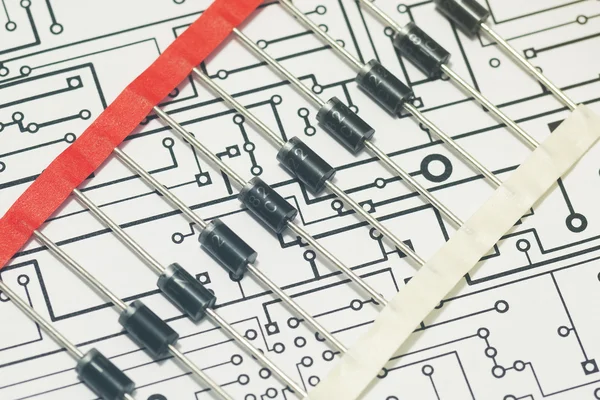 Diody nad elektronické diagramu — Stock fotografie