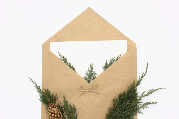 Open Christmas envelope isolated on white background — Stock Photo, Image
