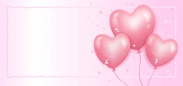 Romantisk rosa semester bakgrund med hjärtformade ballonger. Mall för banner eller flyer design med fritt utrymme för text. — Stock vektor