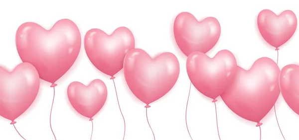 Nahtloses Muster mit rosa herzförmigen Luftballons auf weißem Hintergrund. — Stockvektor