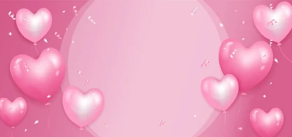 Festlig bakgrund med rosa hjärtformade ballonger. — Stock vektor