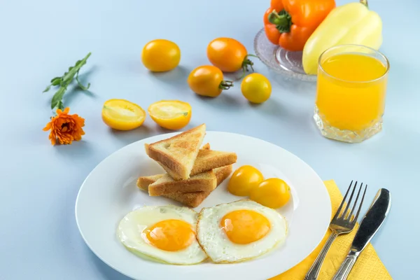 Delicious Breakfast Served Butter Orange Juice Jam Honey Croissants Knife — Stock Photo, Image