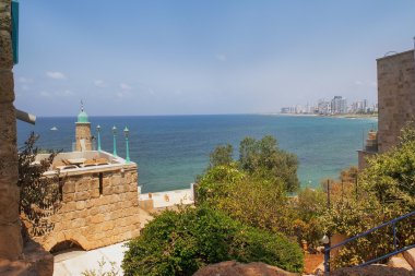 Akdeniz bir yükseklikten eski Jaffa, Tel Aviv, İsrail