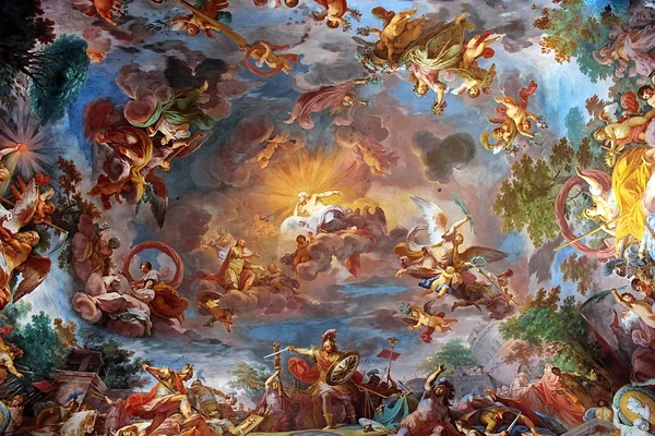 Kunst schilderij van plafond in de centrale hal van villa borghese, rome — Stockfoto