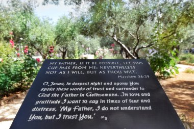 Dua İsa Mesih, Gethsemane, Kudüs'ün sözleri ile mermer levha