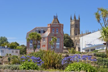 Cityscape ortaçağ şehir Penzance, Cornwall, İngiltere