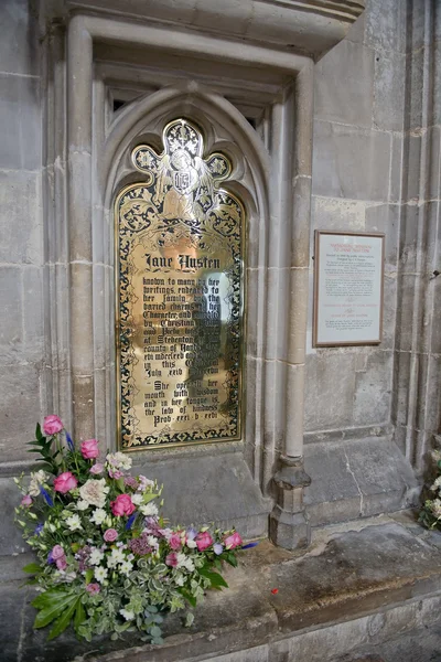 Memorial latão dedicado a Jane Austen, romancista Inglês — Fotografia de Stock