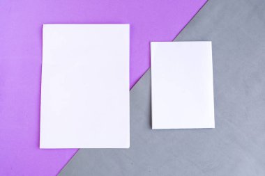 Renk geometrik arkaplanı üzerinde iki beyaz model boş, metin için boşluğu kopyala