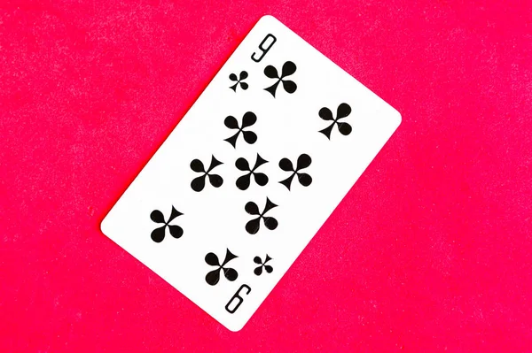 Neun Der Club Spielkarte Roter Hintergrund — Stockfoto