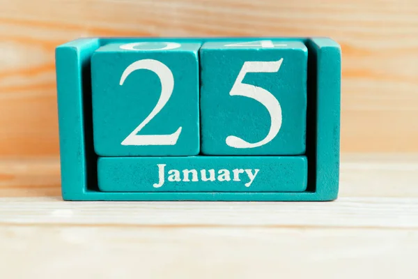 Enero Calendario Cubo Azul Con Mes Fecha Sobre Fondo Madera —  Fotos de Stock